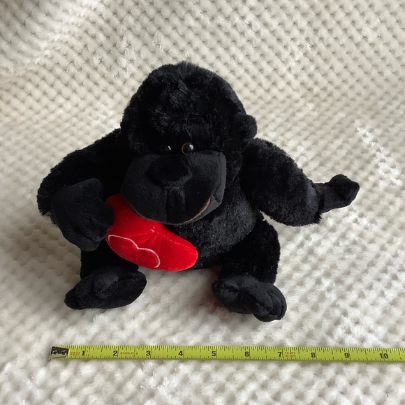 Soft Plush Black Gorilla holding Red Heart Pillow Valentines Stuffed Animal Toy - Picture 10 of 13